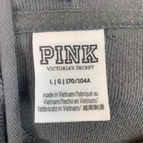 🟣 VICTORIA SECRET PINK Size Large Grey Kangaroo Pocket Hoodie Rose Sweatshirt - Picture 5 of 7